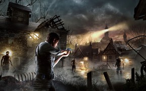 Обои Дома, Пистолет, Свет, Тучи, Оружие, Bethesda Softworks, Horror, Персонаж, Tango Gameworks, Sebastian Castellanos, the Evil ...