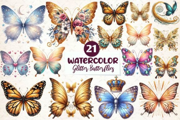 Gold Glitter Butterflies Clipart