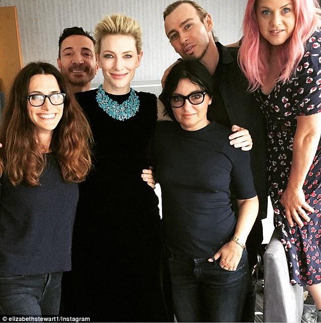Her team: Cate's celebrity stylist Elizabeth Stewart shared this shot of the Australia beauty surrounded by her glam squad just before she released onto the red carpet