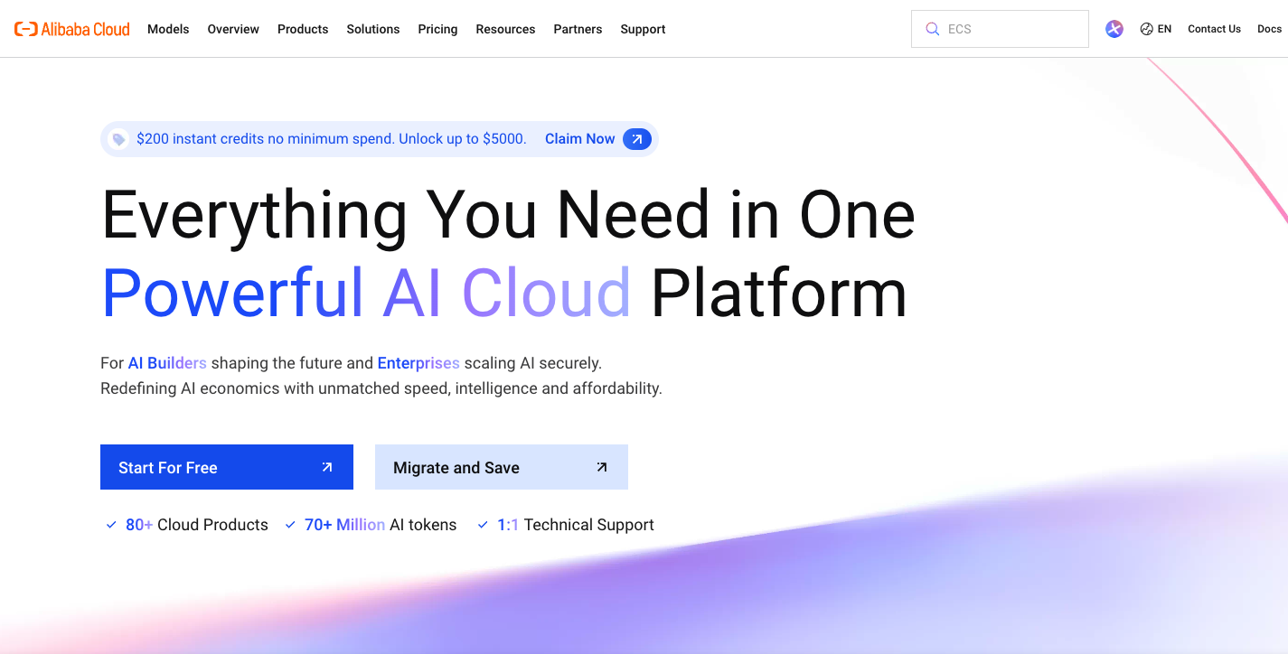 Alibaba Cloud console, largest cloud provider in Asia 2026