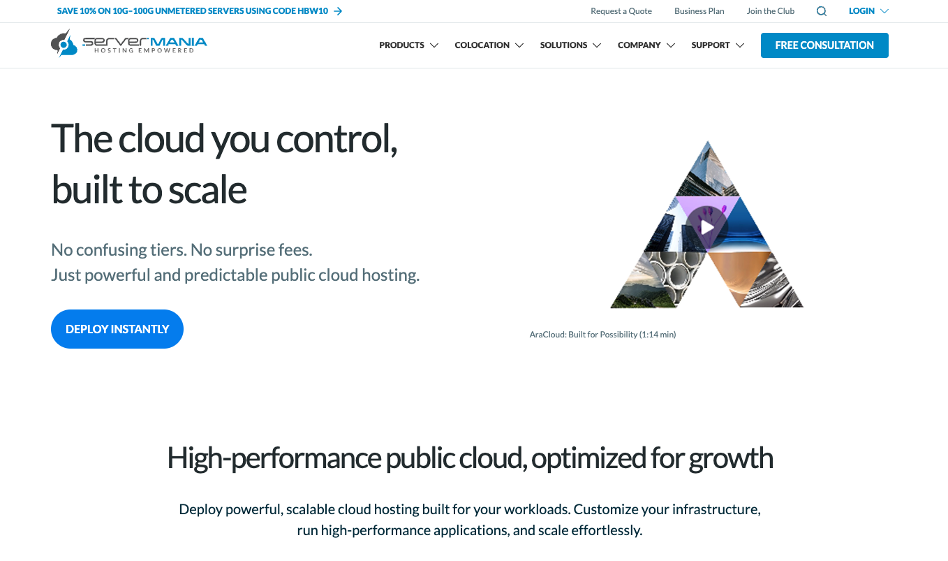 ServerMania AraCloud IaaS cloud server platform 2026