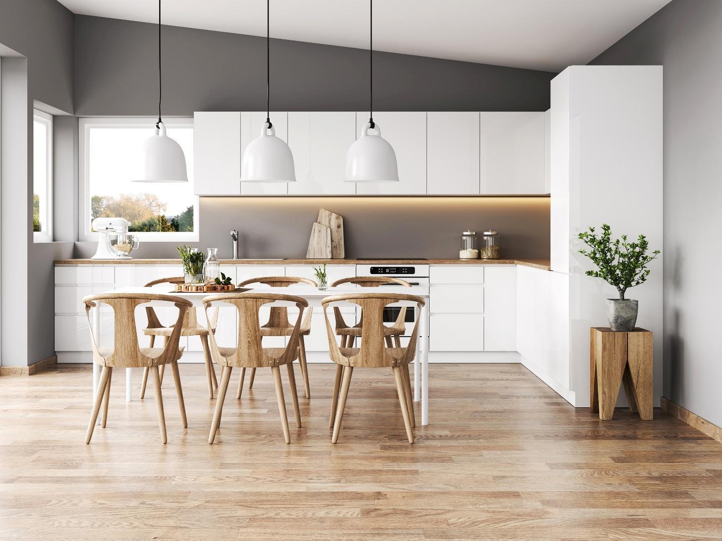 Empty chairs and table at a kitchen