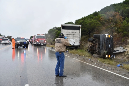 Vehicle damage and evidence from a truck accident.