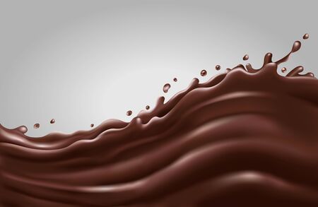 Liquid chocolate splashing wave. realistic vector illustration.