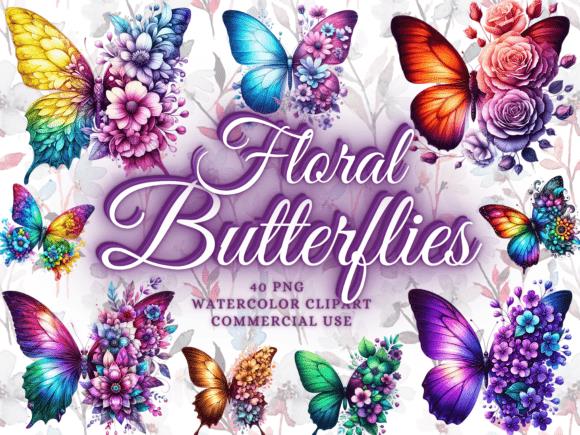 Floral Watercolor Butterflies Clipart