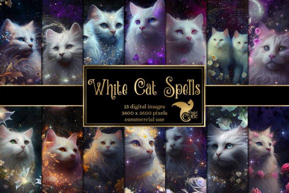 White Cat Spells Digital Paper Collection