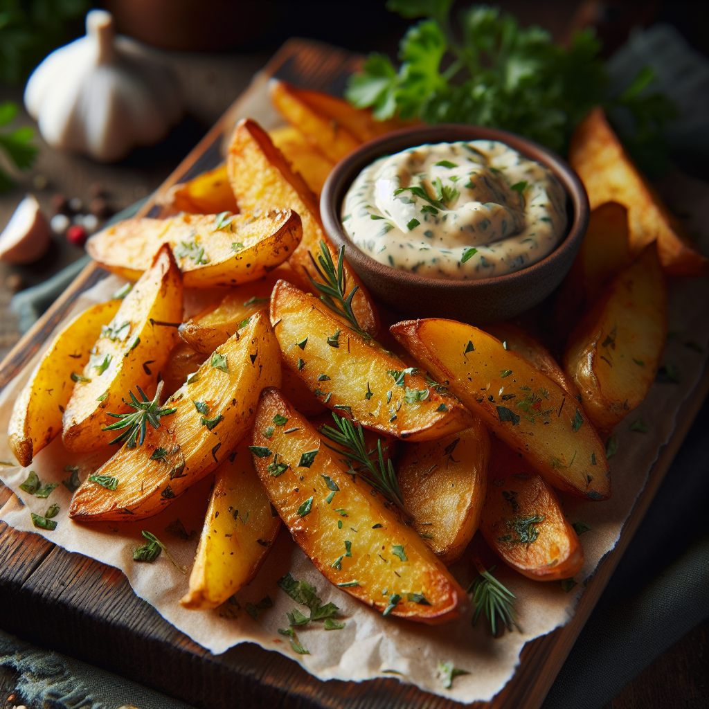 Crispy Herbed Potato Wedges with Garlic Aioli
