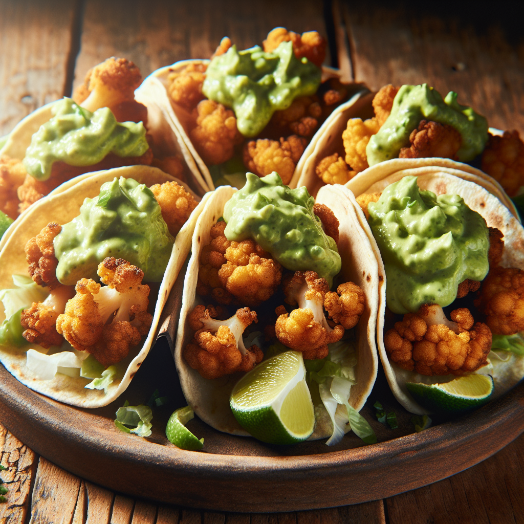 Crispy Cauliflower Tacos with Avocado Lime Crema