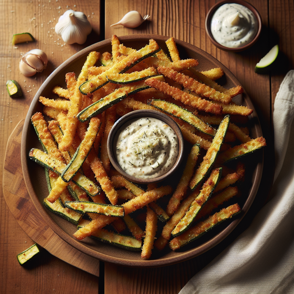 Crispy Baked Zucchini Fries with Garlic Parmesan Dip
