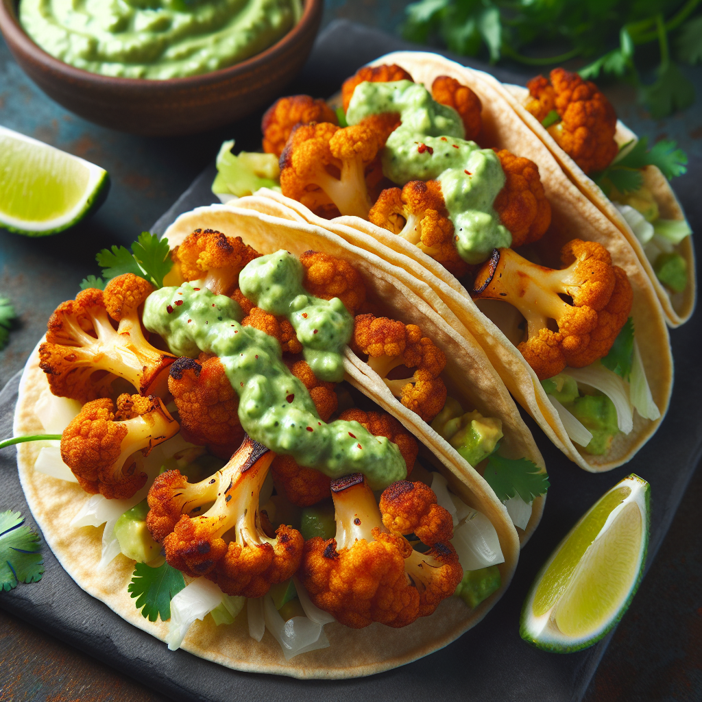 Crispy Cauliflower Tacos with Spicy Avocado Cream