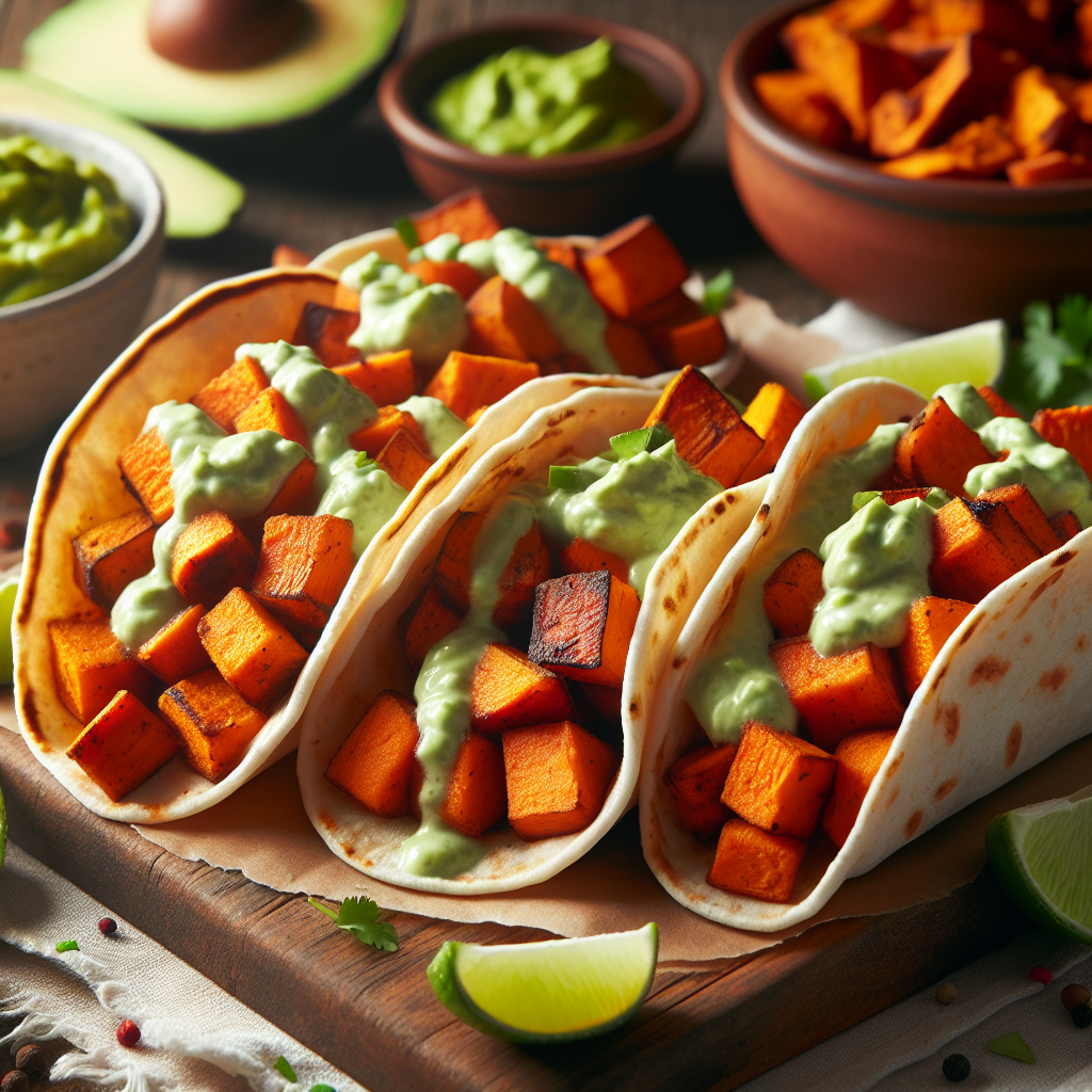 Spiced Sweet Potato Tacos with Avocado Crema