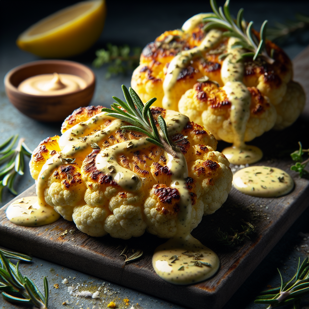 Herb-Crusted Cauliflower Steaks with Lemon Tahini Drizzle