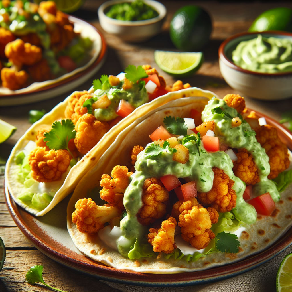 Crispy Cauliflower Tacos with Avocado Lime Crema
