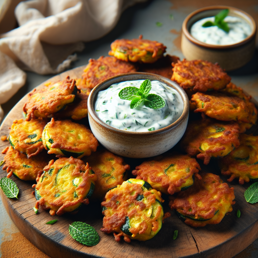 Crispy Zucchini Fritters with Mint Yogurt Dip