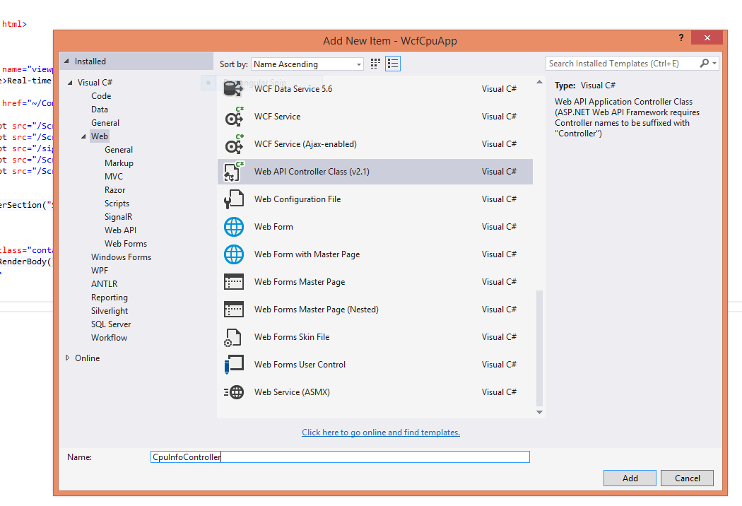 Creating a Web Api controller