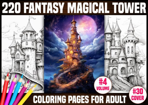 Fantasy Magical Tower Coloring Book Cover