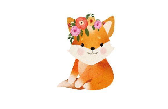 Watercolor Spring Fox Coloring Page