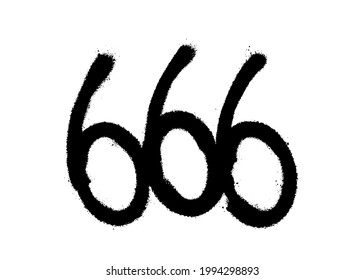 Sprayed 666 font graffiti with overspray in black over white. Vector illustration.