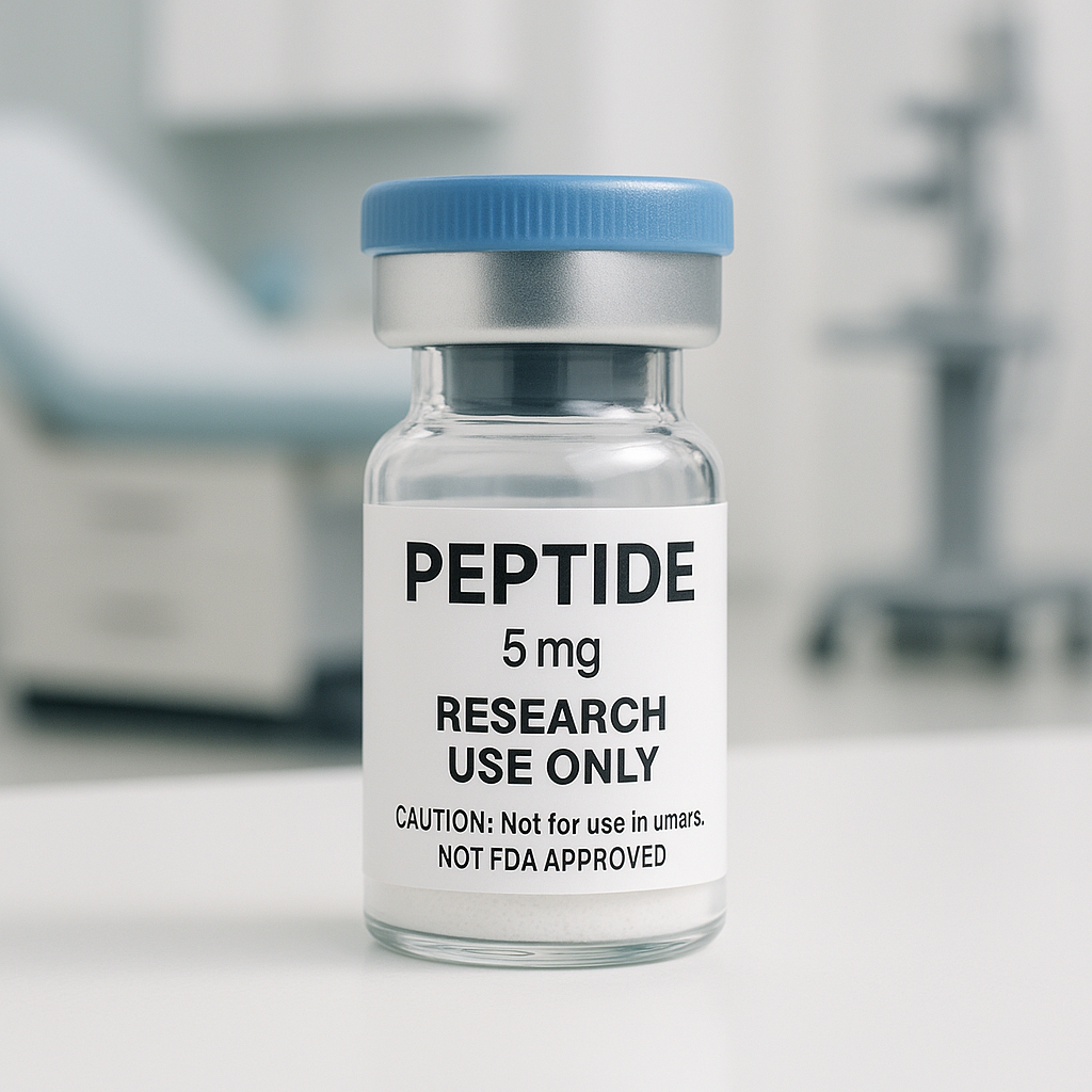 Example of YourPeptideBrand compliant RUO peptide labeling and packaging