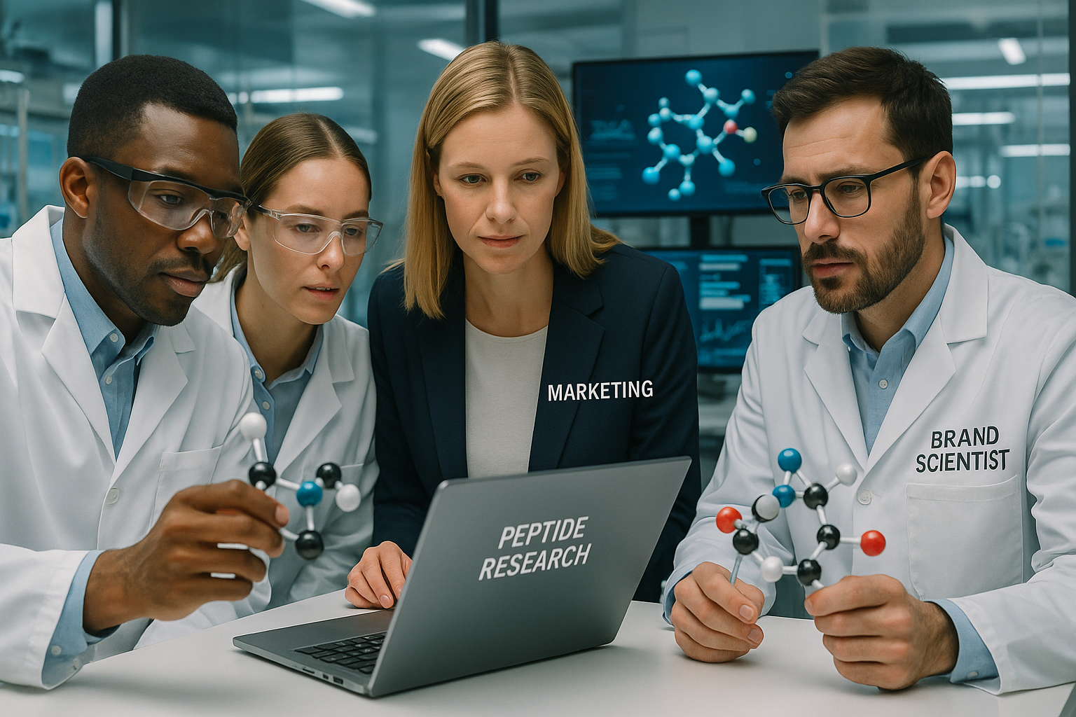 Research peptides molecular structure and educational content representation