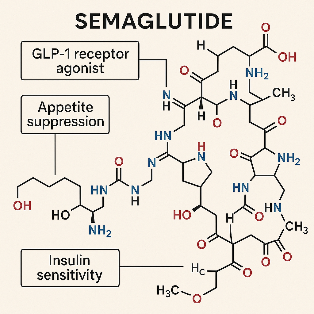 Chemical structure and pharmacology overview of Semaglutide