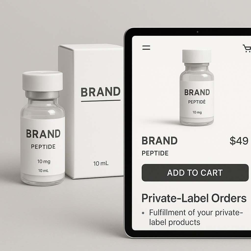 Illustration showing peptide wholesale and private-label order flow
