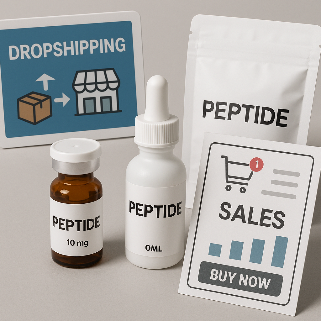 Business growth strategy flowchart for peptide brand