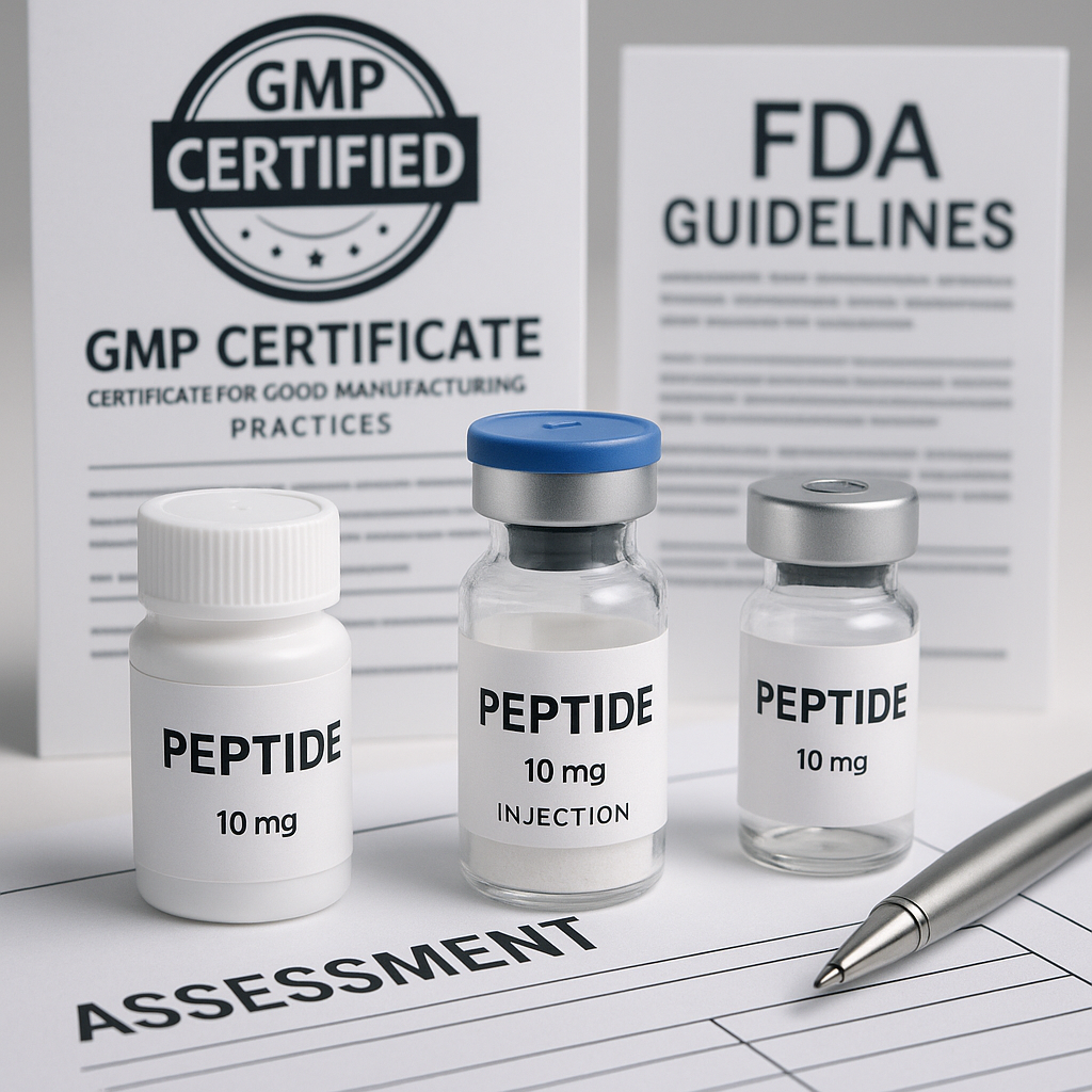 Table summarizing compliance steps and profitability checkpoints for peptide offerings