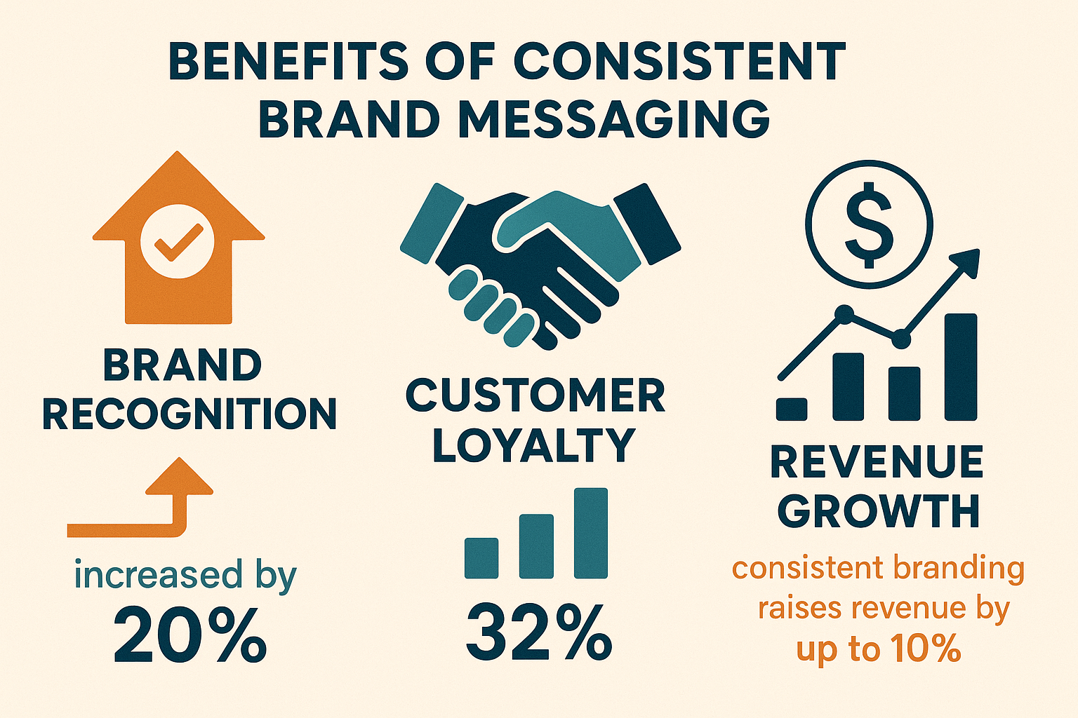 Infographic displaying impact of consistent messaging on trust, sales, and market presence