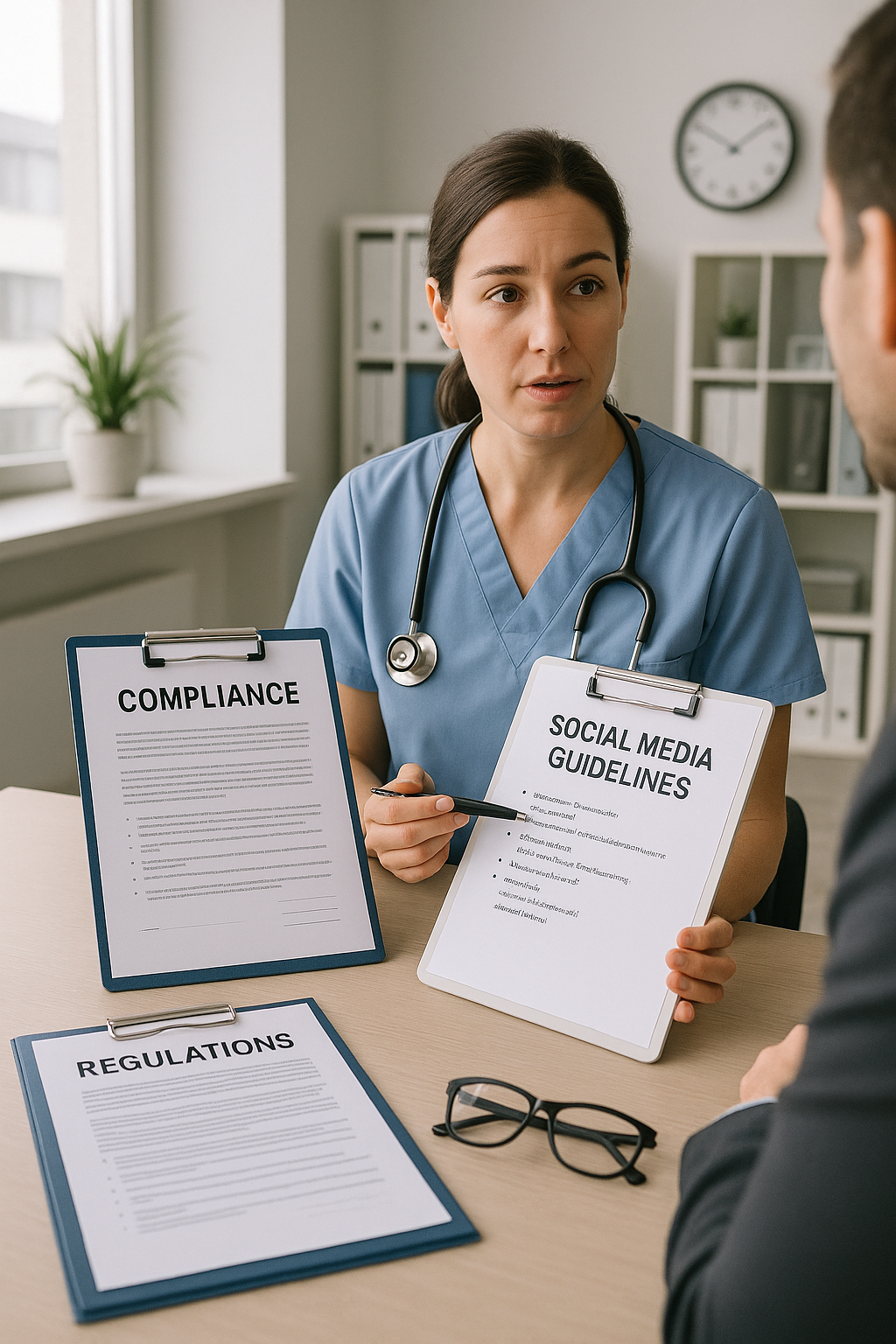 Workflow diagram illustrating compliance review steps for social media content