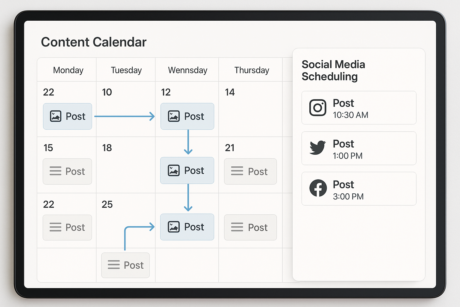 Healthcare professional managing social media strategy on multiple devices