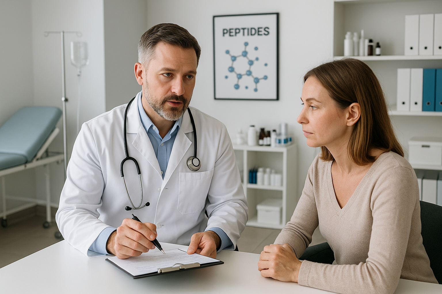 Peptide vials arranged in clinical setting for multi-location wellness clinics