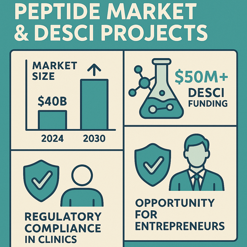 Infographic showing peptide market growth trends linked with DeSci activities