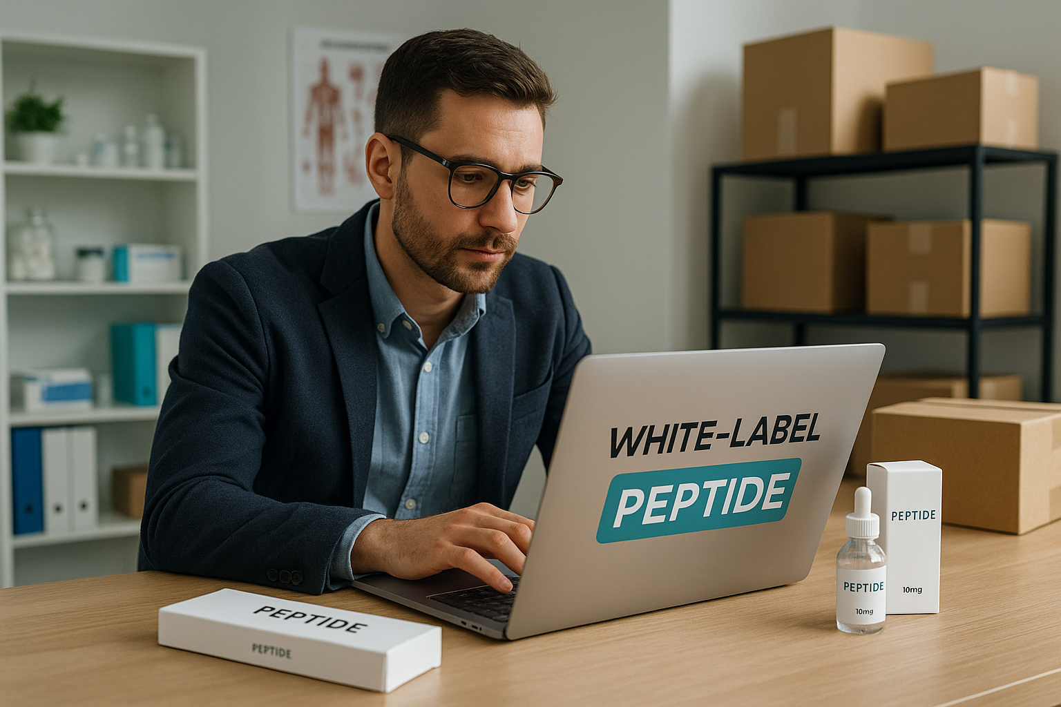 Health clinic entrepreneur working on peptide branding