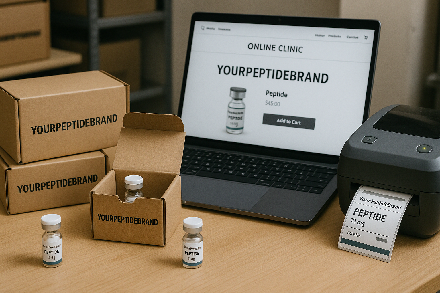 Peptide dropshipping operation with YourPeptideBrand branding