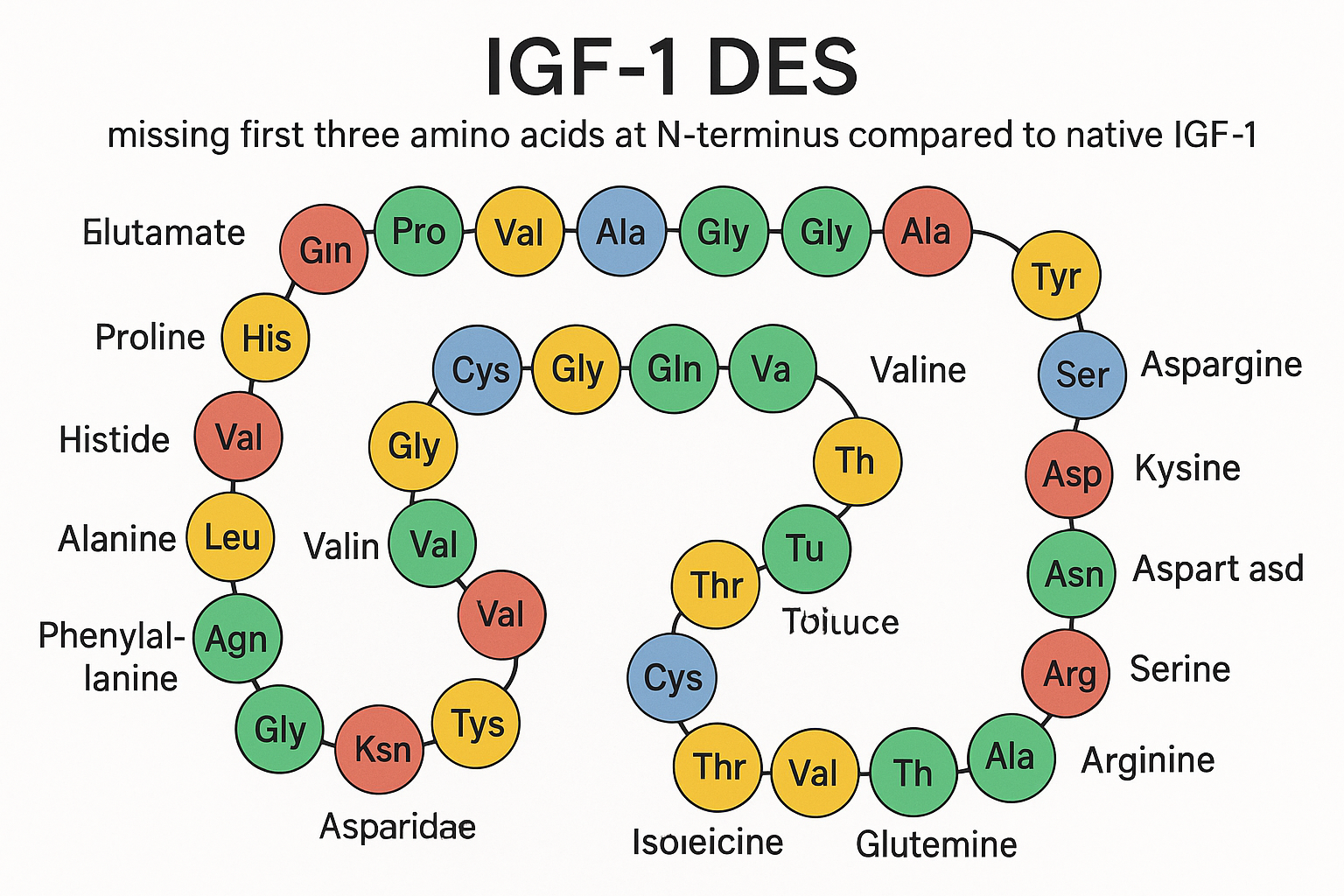 Structural comparison of native IGF-1 and IGF-1 DES peptides