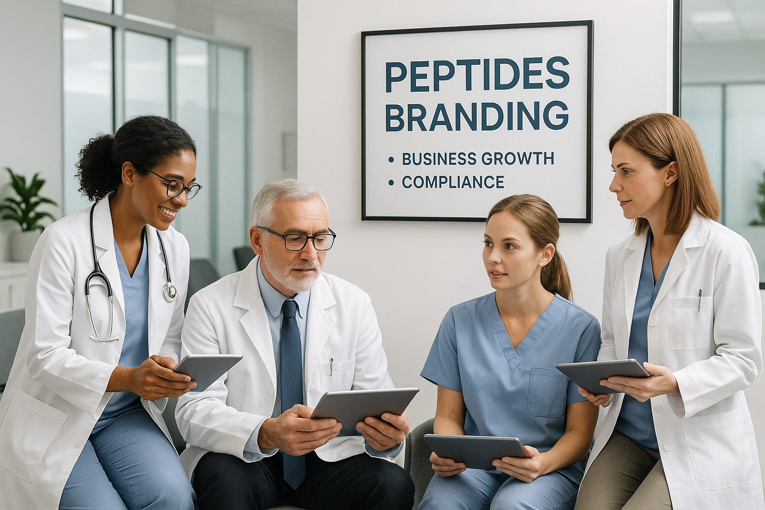 Research peptide vials and lab equipment