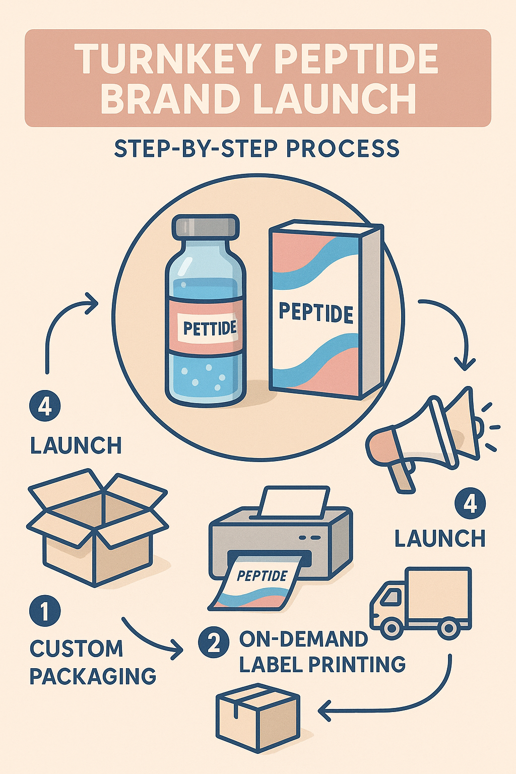 Workflow integration of packaging, labeling, and distribution for peptide brand logistics