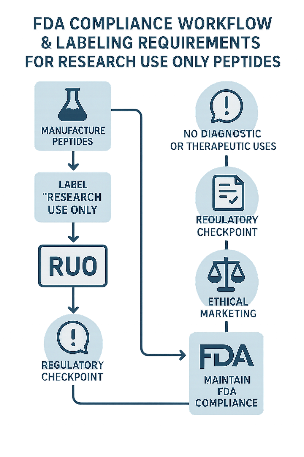 Infographic illustrating compliance procedures for Research Use Only peptide microbrands