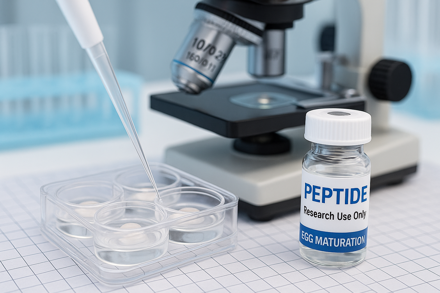 IVF laboratory technician preparing kisspeptin peptide stimulation for egg maturation