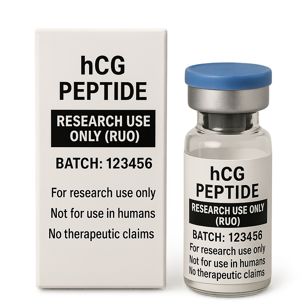Example of compliant hCG peptide vial labeled for Research Use Only