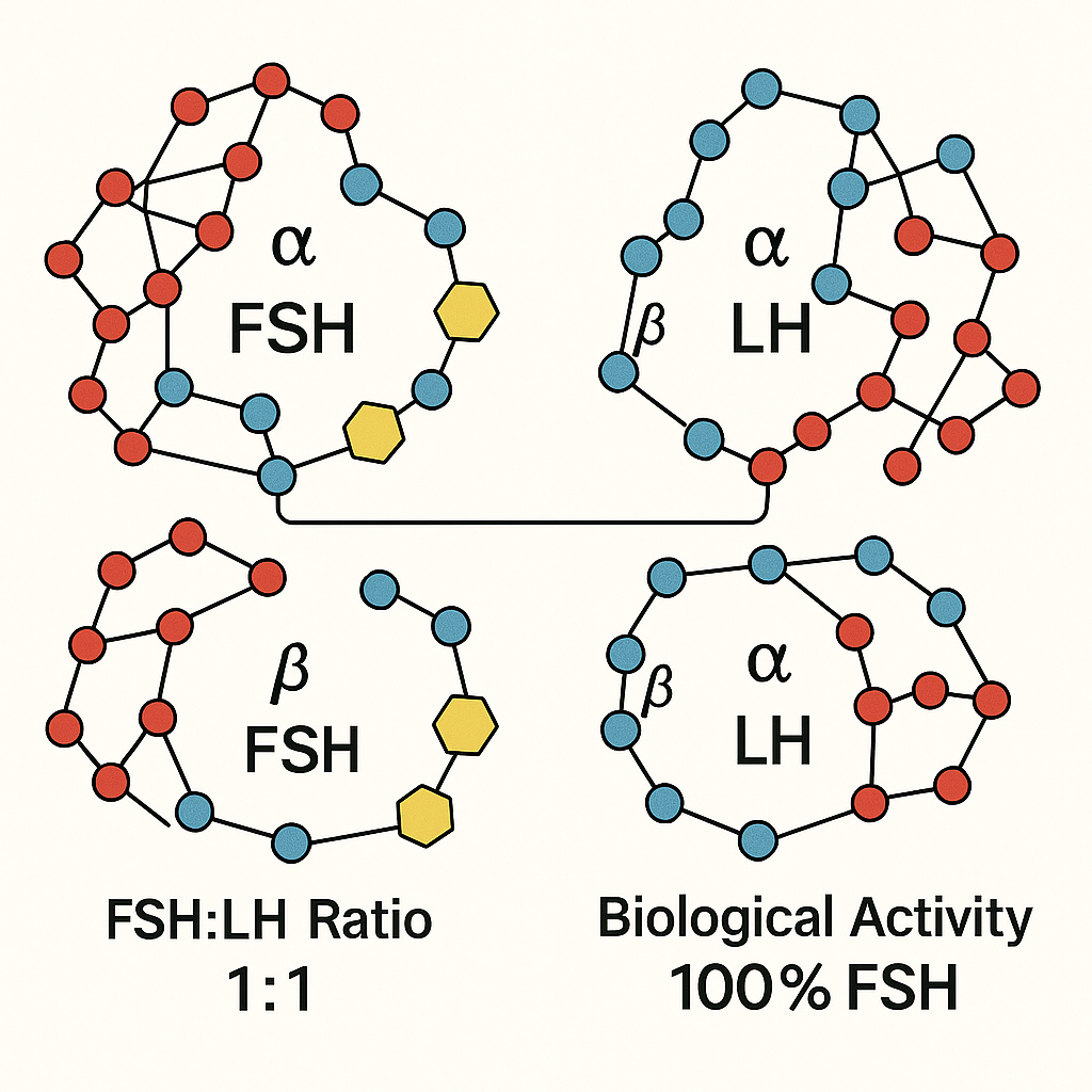 Diagram illustrating the hormonal composition and action pathways of hMG