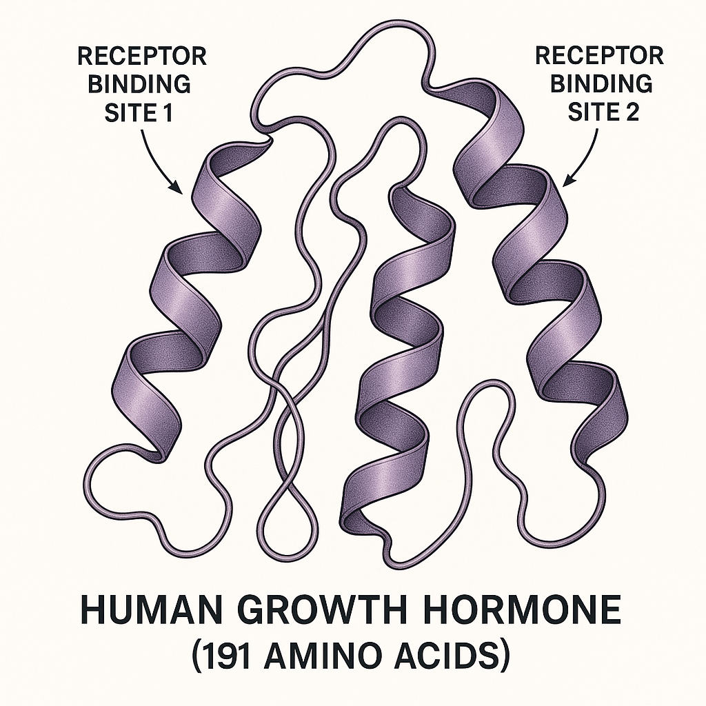 Molecular structure of GH-RELATED RESEARCH RESEARCH (191AA somatropin) illustrating the four-helix bundle configuration