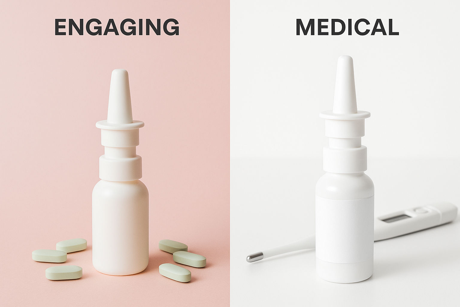 Comparison of compliant and non-compliant product photos for peptide ads