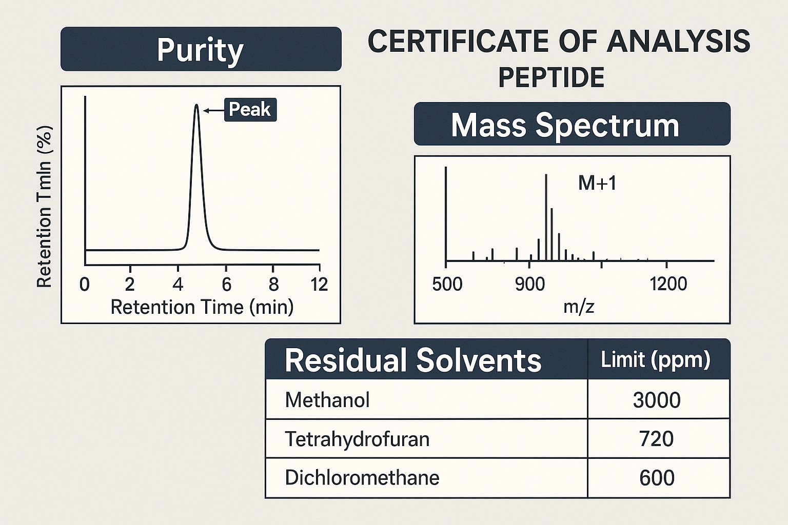 Sample HPLC purity chromatogram with peak annotations