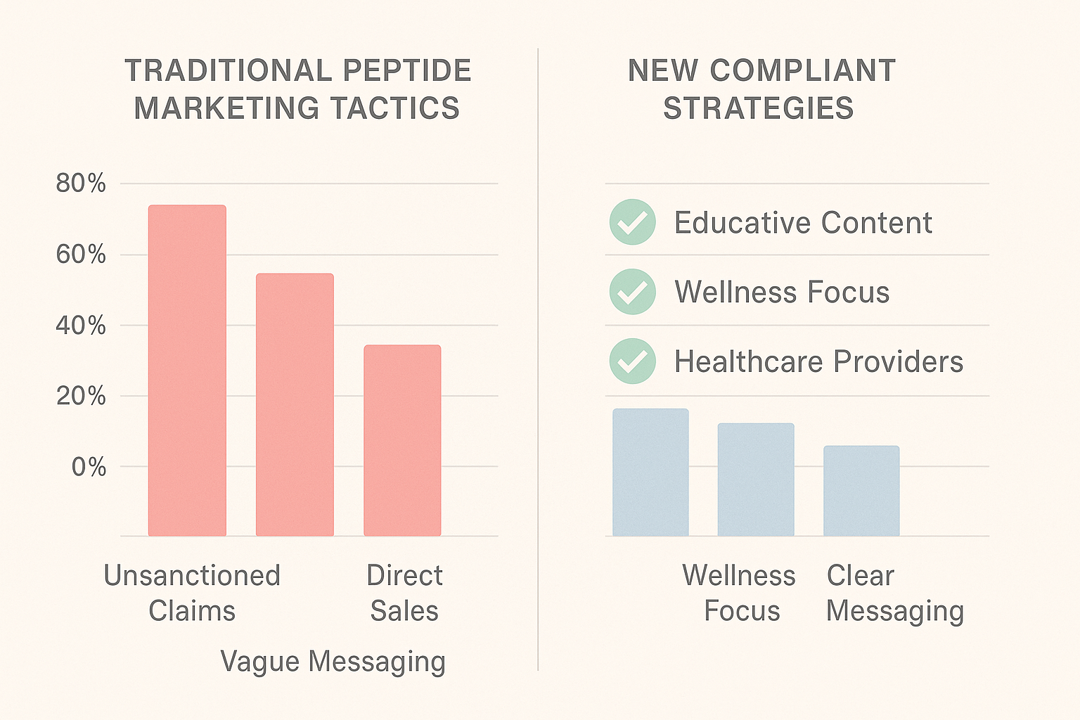 Comparison of legacy vs compliant peptide marketing strategies