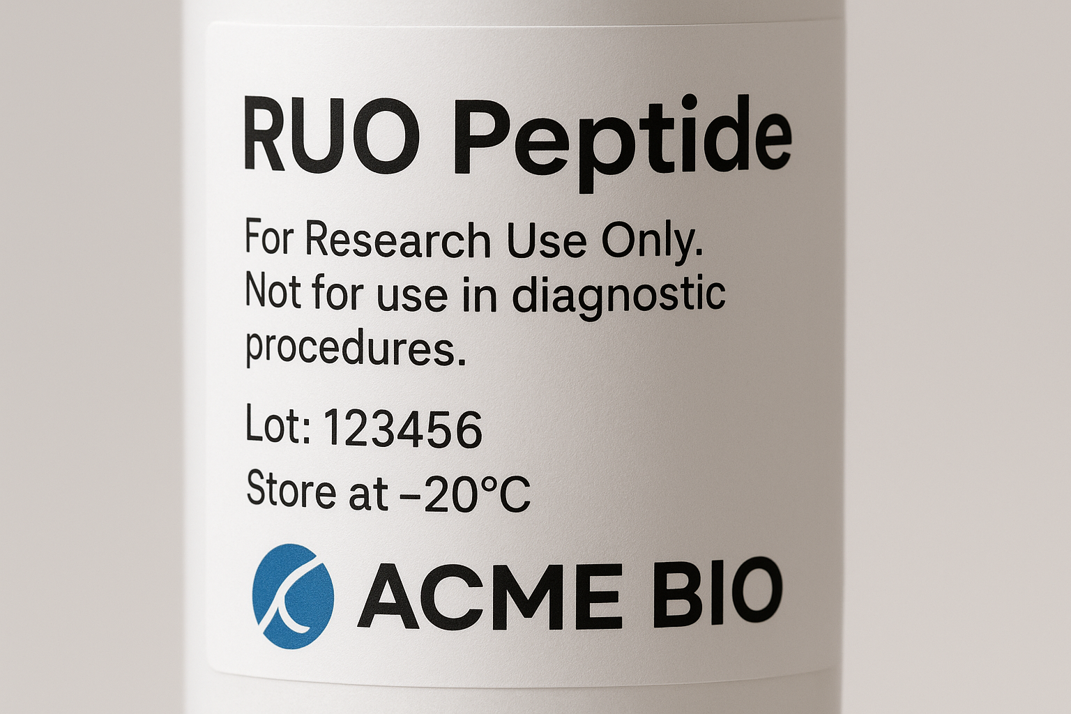 Mock‑up of a compliant RUO peptide label