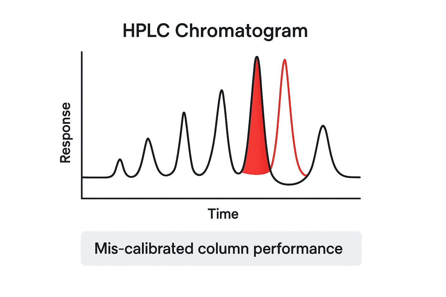 HPLC chromatogram highlighting problematic peaks caused by calibration drift