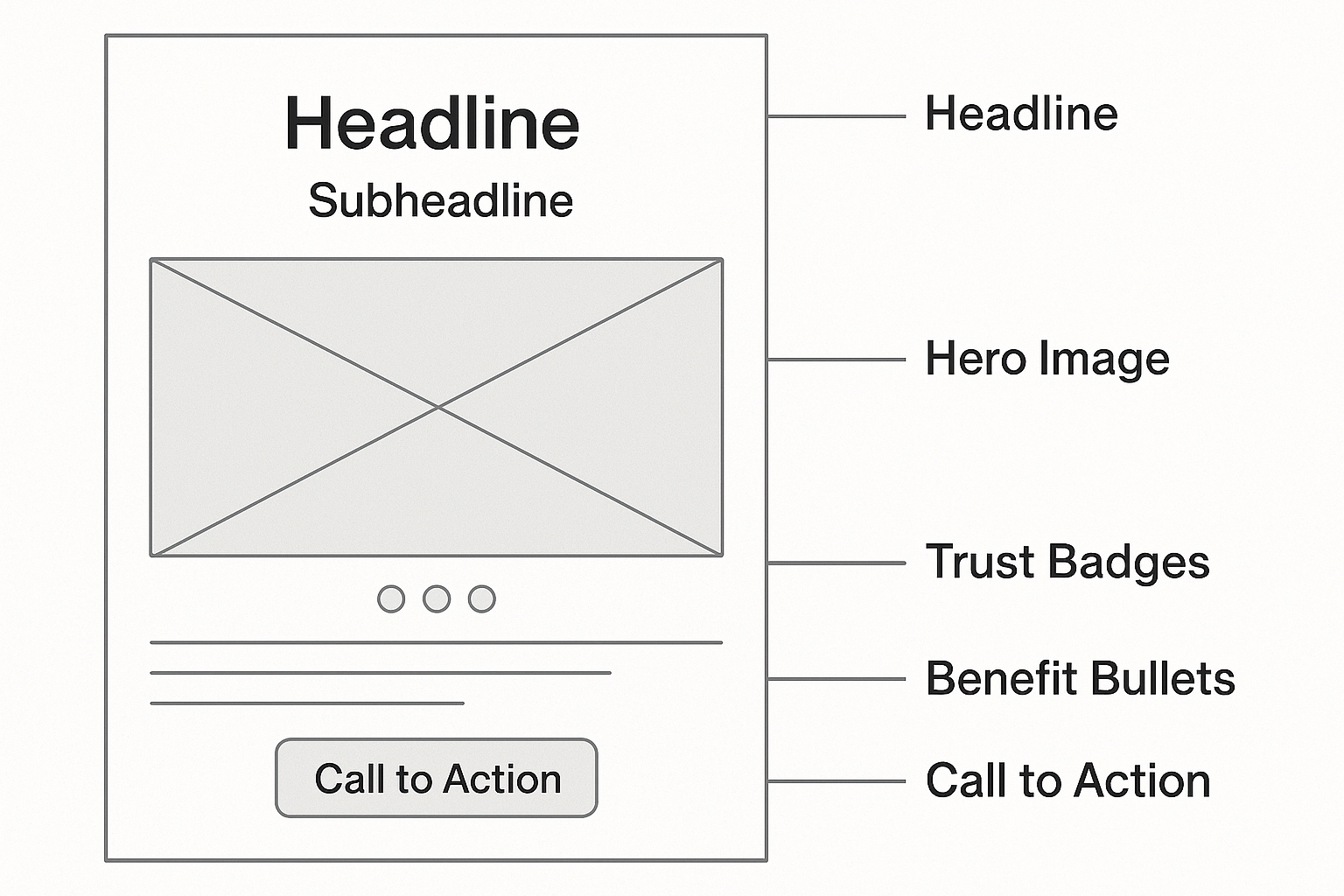 Annotated wireframe of a compliant peptide landing page