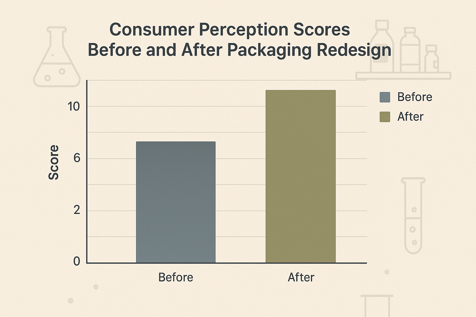 Bar chart comparing perception scores research observations packaging redesign